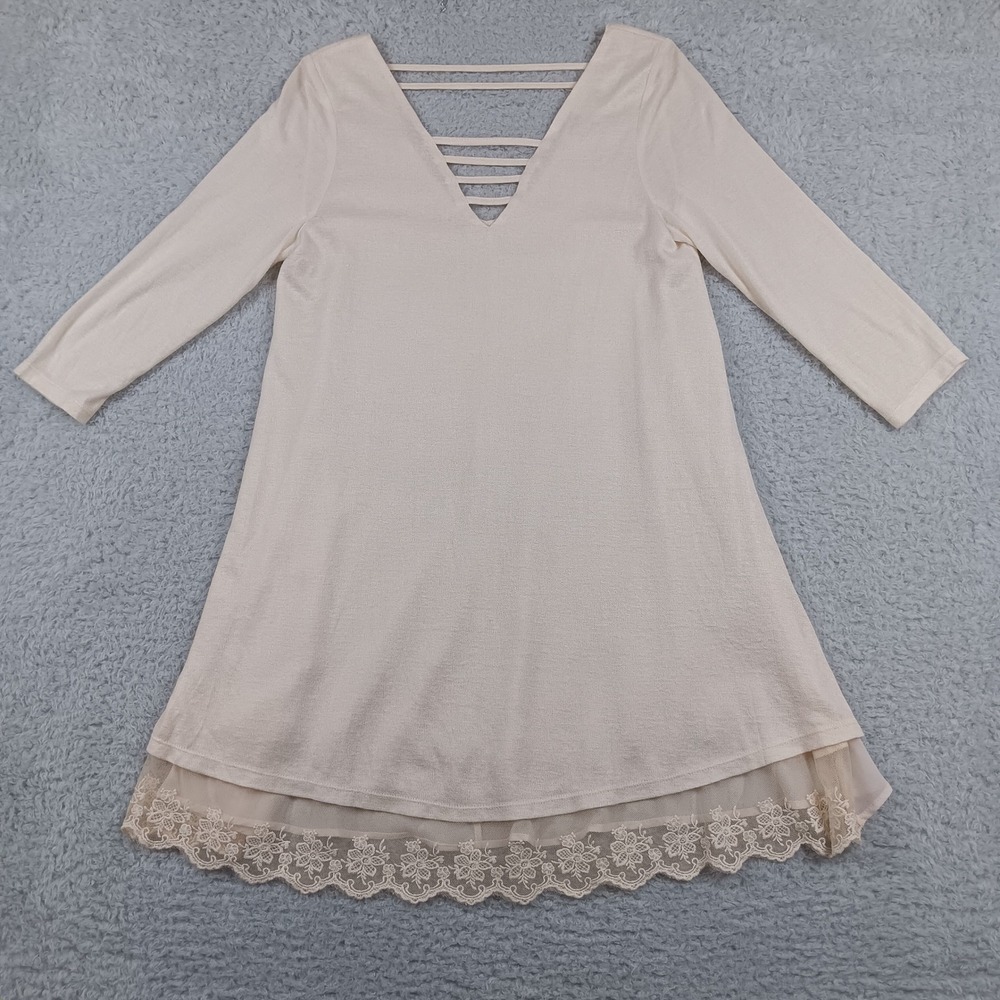 Umgee Tunic Dress Women S Cream Lace Trim Strappy Back Boho A4054